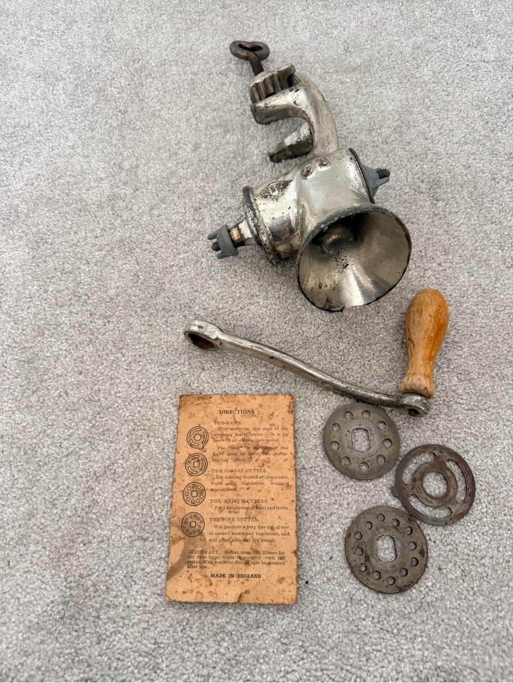 Vintage Hand Crank Meat Grinder with Wood Handle